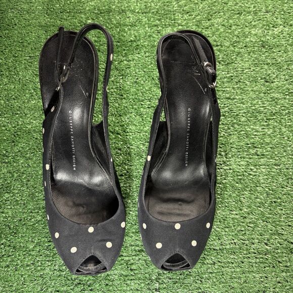 Giuseppe Zanotti Black Polka Dots Peep Toe Slingback Platform High Heels 38.5 - Picture 3 of 8